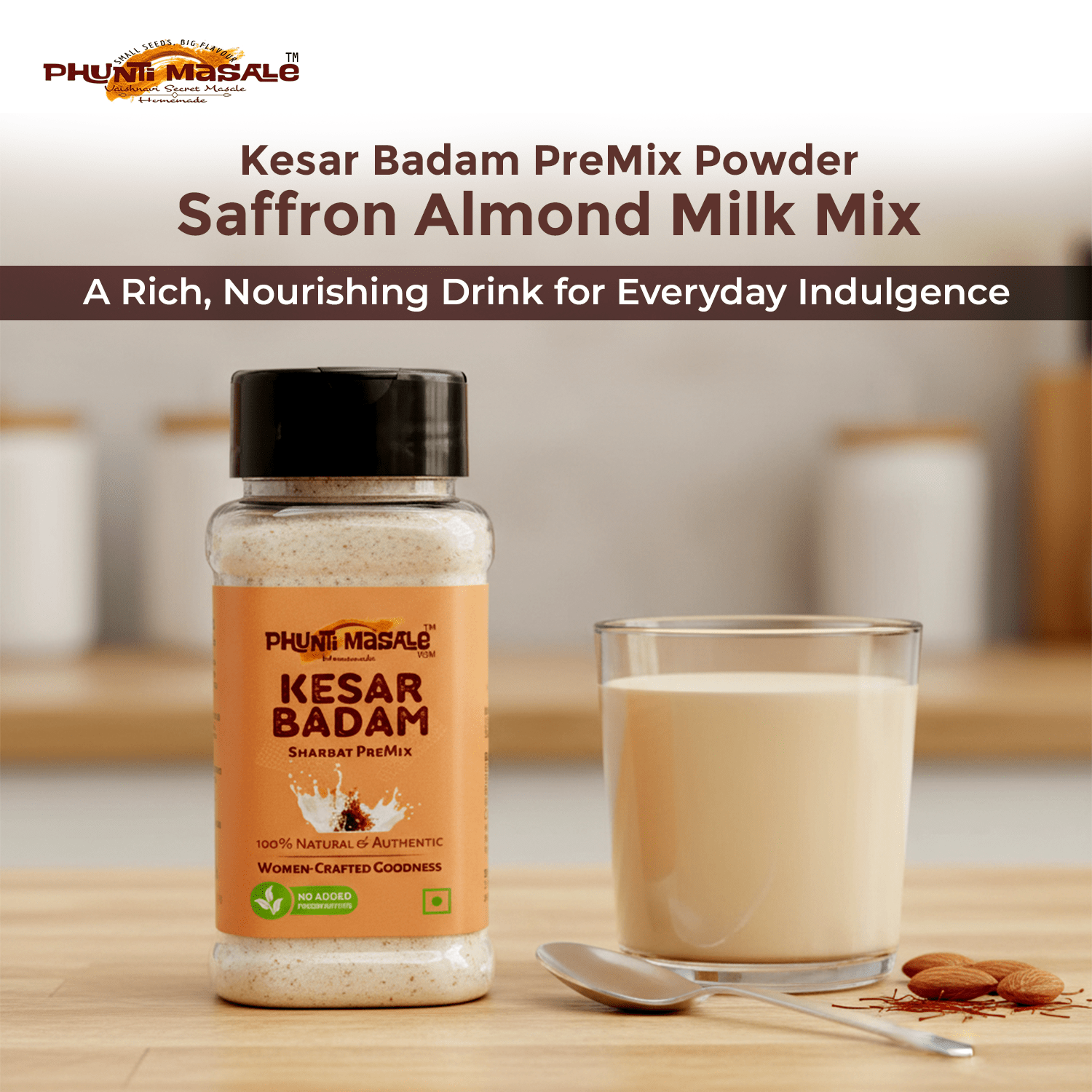 Kesar Badam Milk Mix - 100g | Sweet & Milk Mix for Hot or Cold Milk | No Preservatives, No Colors & No Added Flavors 2 Kesar Badam Milk Mix - 100g | Sweet & Milk Mix for Hot or Cold Milk | No Preservatives, No Colors & No Added Flavors - Image 2