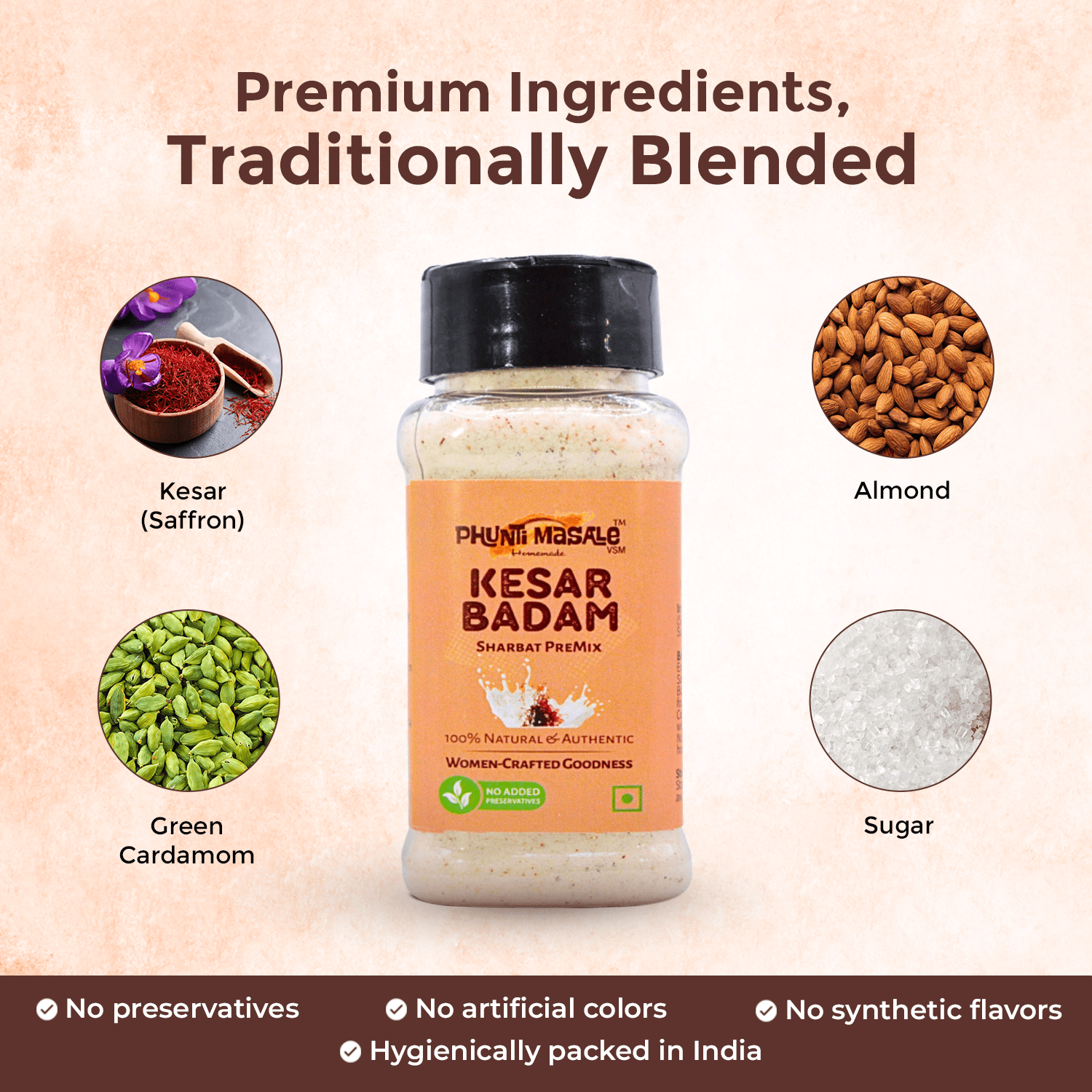 Kesar Badam Milk Mix - 100g | Sweet & Milk Mix for Hot or Cold Milk | No Preservatives, No Colors & No Added Flavors 3 Kesar Badam Milk Mix - 100g | Sweet & Milk Mix for Hot or Cold Milk | No Preservatives, No Colors & No Added Flavors - Image 3