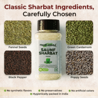Saunf Sharbat Premix ingredients – fennel seeds, green cardamom, black pepper and poppy seeds