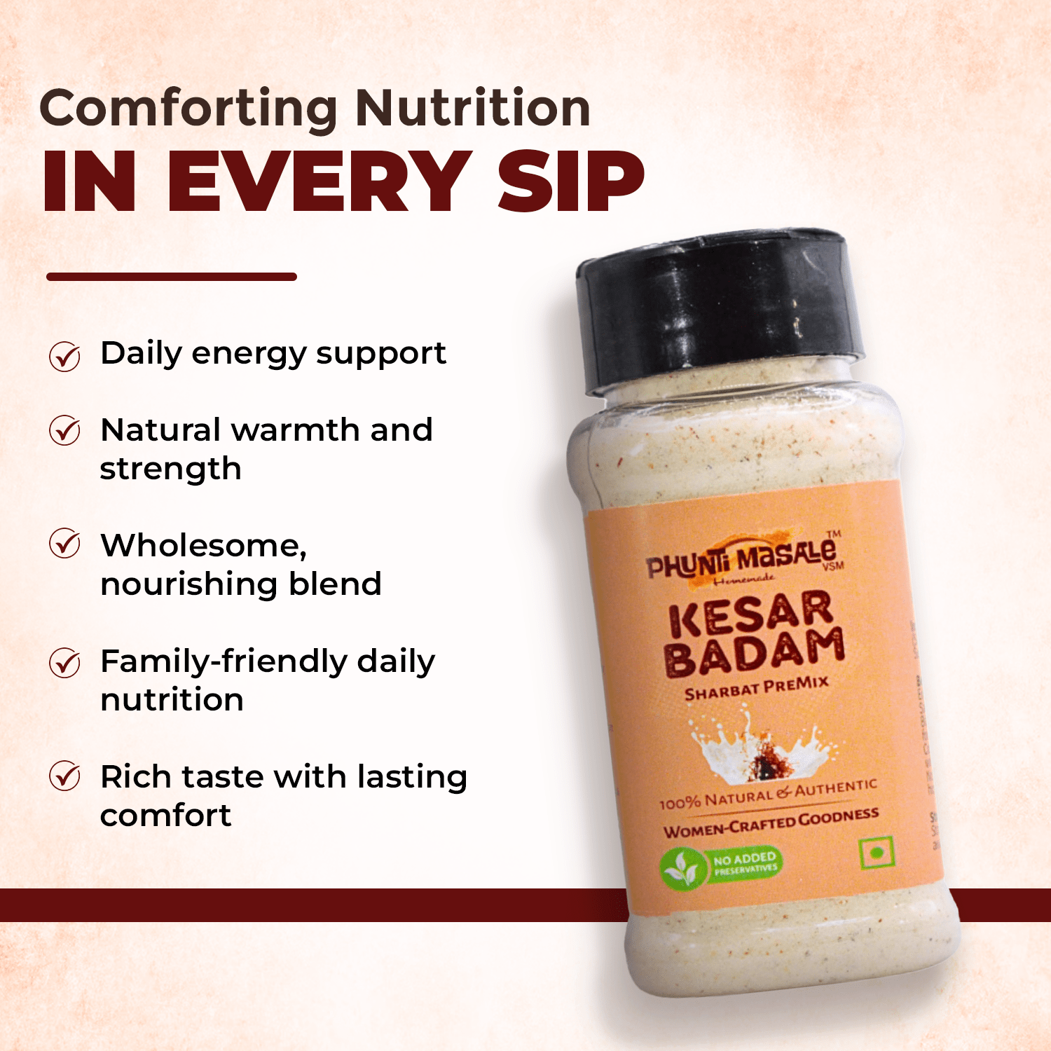 Kesar Badam Milk Mix - 100g | Sweet & Milk Mix for Hot or Cold Milk | No Preservatives, No Colors & No Added Flavors 4 Kesar Badam Milk Mix - 100g | Sweet & Milk Mix for Hot or Cold Milk | No Preservatives, No Colors & No Added Flavors - Image 4