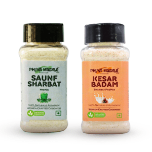 Phunti Masale Kesar Badam Sharbat Premix and Saunf Sharbat Premix combo pack bottles front view natural drink premix no preservatives