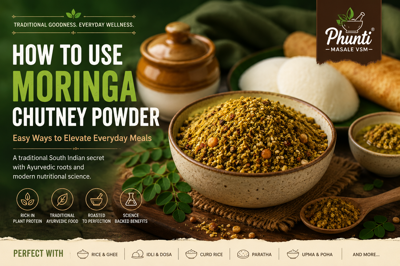 How to use moringa chutney powder with rice idli dosa and Indian meals