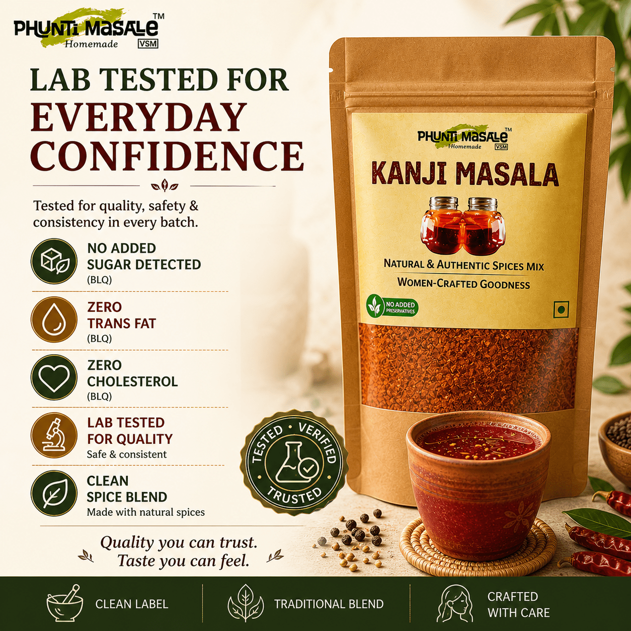 Phunti Masale Kanji Masala Premix 250g | Traditional Homemade Fermented Drink Spice Mix | Easy Kanji Powder | No Preservatives | Women-Crafted Authentic Indian Blend 7 kanji masala premix no preservatives clean label probiotic drink mix phunti masale