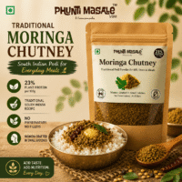 Moringa chutney powder spicy nutty tangy earthy flavour profile infographic by Phunti Masale