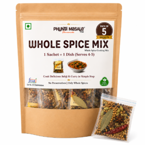 Phunti Masale Whole Spice Mix Pack of 5 with whole spice sachets for authentic Indian curry, sabzi and dal cooking