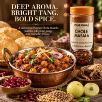 Phunti Masale Chole Masala Powder 150g with Punjabi chole, bhature and aromatic spices
